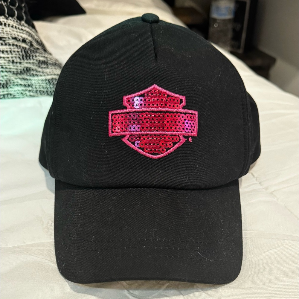 Harley-Davidson Black Cap with Pink Embroidery & Sequence Emblem